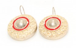 925 Silver Red Enameled Antique Globe Drop Earrings - Nusrettaki (1)