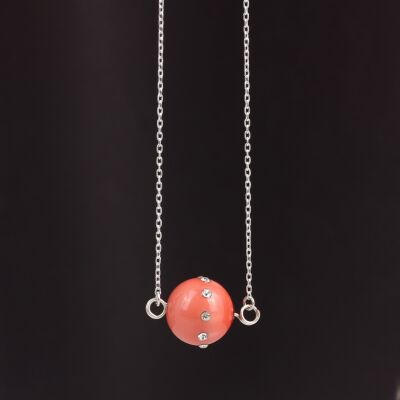 925 Ayar Gümüş 12 mm Kırmızı Renk İncili Üzeri Zirkon Taşlı Kolye - 2