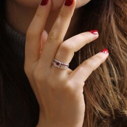 925 Ayar Gümüş Kırmızı Taşlı Çift Model Yüzük - Nusrettaki
