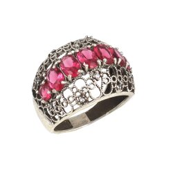 925 Ayar Gümüş Kırmızı Taşlı Telkari Yüzük - Nusrettaki