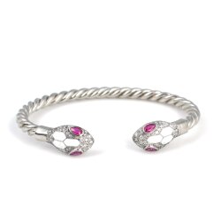 925 Ayar Gümüş Kırmızı Taşlı Yılan Başı Burgu Kol Erkek Bileziği - Nusrettaki (1)