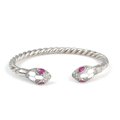 925 Ayar Gümüş Kırmızı Taşlı Yılan Başı Burgu Kol Erkek Bileziği - 2