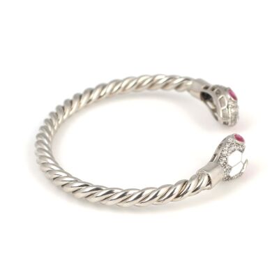 925 Ayar Gümüş Kırmızı Taşlı Yılan Başı Burgu Kol Erkek Bileziği - 3