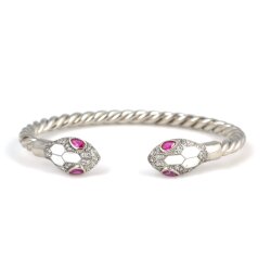925 Ayar Gümüş Kırmızı Taşlı Yılan Başı Burgu Kol Erkek Bileziği - 4