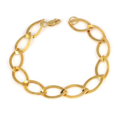 925 Ayar Gümüş Kıvrımlı İtalyan Elips Zincir Bileklik, Sarı - 1