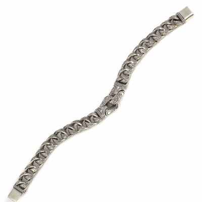 925 Ayar Gümüş Kıvrımlı Osmanlı Motifli Erkek Bilekliği - 3