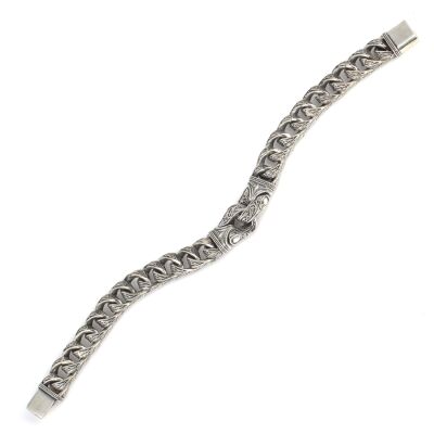 925 Ayar Gümüş Kıvrımlı Osmanlı Motifli Erkek Bilekliği - 4