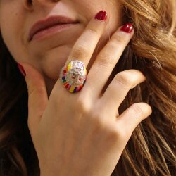 925 Ayar Gümüş Kızılderili Yüzüğü, Mineli - Nusrettaki