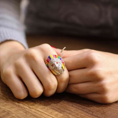 925 Ayar Gümüş Kızılderili Yüzüğü, Mineli - 8