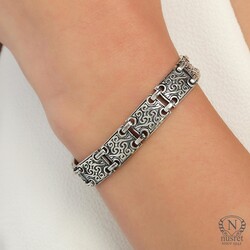 Silver Constantinople Design Slim Bracelet - Nusrettaki