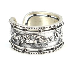 925 Ayar Gümüş Koşan Atlar Model Taşlı Yüzük - Nusrettaki (1)
