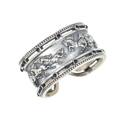 925 Ayar Gümüş Koşan Atlar Model Taşlı Yüzük - 1