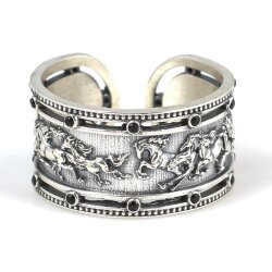 925 Ayar Gümüş Koşan Atlar Model Taşlı Yüzük - 4