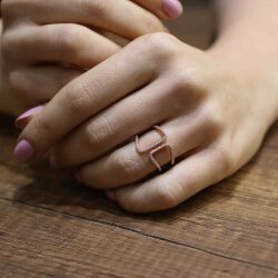 925 Ayar Gümüş Köşeli Çift D Tasarım Yüzük - 3