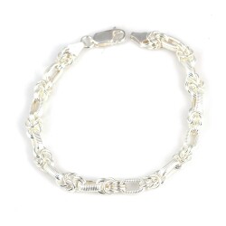 925 Ayar Gümüş Kral 11Li Desenli Şarnel Zincir Bileklik - Nusrettaki