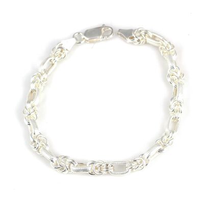 925 Ayar Gümüş Kral 11Li Desenli Şarnel Zincir Bileklik - 1