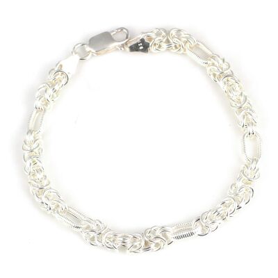 925 Ayar Gümüş Kral 5Li Desenli Oval Şarnel Zincir Bileklik - 1