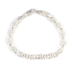 925 Ayar Gümüş Kral Desenli Yuvarlak Model Şarnel Bileklik - Nusrettaki