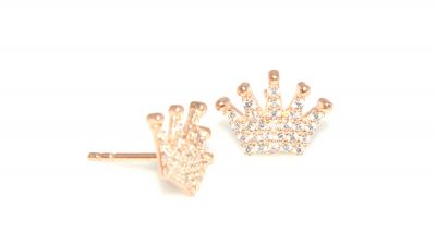 925 Rose Silver Crown Model Stud Earrings, White Zircon - 3