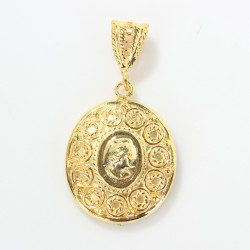 925 Ayar Gümüş Kraliçe Elizabeth Figürlü Madalyon Kolye Ucu - Thumbnail