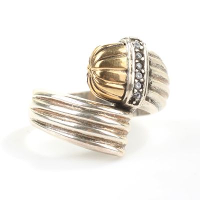 925 Ayar Gümüş Kubbe Tasarım Beyaz Taşlı Çift Kol Yüzük - 1