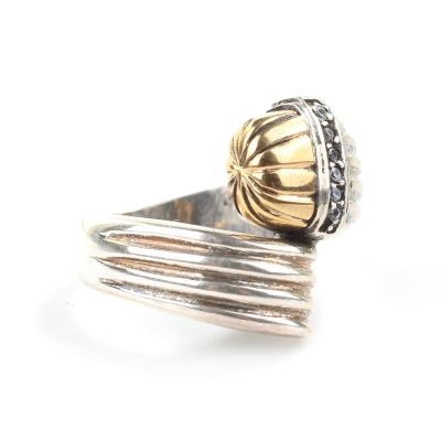 925 Ayar Gümüş Kubbe Tasarım Beyaz Taşlı Çift Kol Yüzük - 2