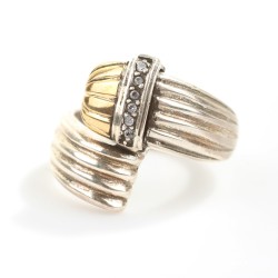 925 Ayar Gümüş Kubbe Tasarım Beyaz Taşlı Çift Kol Yüzük - 3