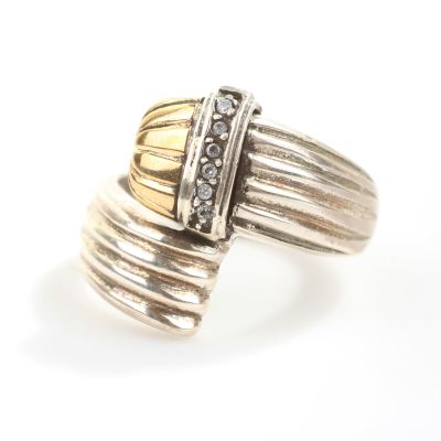 925 Ayar Gümüş Kubbe Tasarım Beyaz Taşlı Çift Kol Yüzük - 3