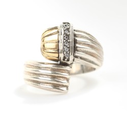 925 Ayar Gümüş Kubbe Tasarım Beyaz Taşlı Çift Kol Yüzük - 4