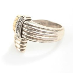 925 Ayar Gümüş Kubbe Tasarım Beyaz Taşlı Çift Kol Yüzük - 5