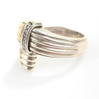 925 Ayar Gümüş Kubbe Tasarım Beyaz Taşlı Çift Kol Yüzük - 5