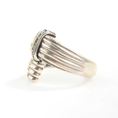 925 Ayar Gümüş Kubbe Tasarım Beyaz Taşlı Çift Kol Yüzük - 6