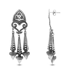 925 Silver Three Conical Pieces Dangling Earrings - Nusrettaki (1)