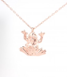 Sterling Silver Frog Necklace, Rose Gold Vermeiled - Nusrettaki