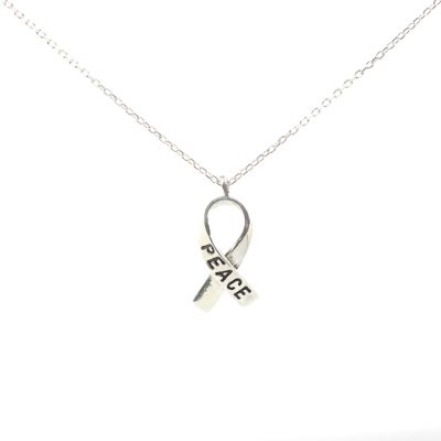925 Sterling Silver PEACE Ribbon Necklace - 2