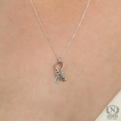 925 Sterling Silver PEACE Ribbon Necklace - Nusrettaki