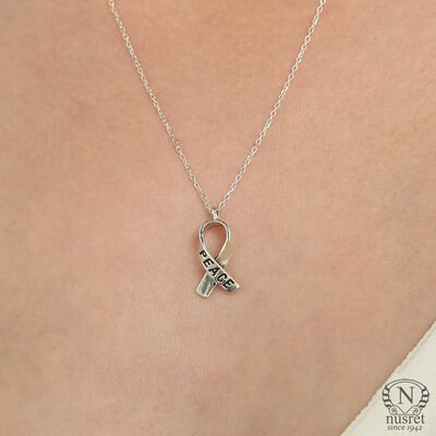 925 Sterling Silver PEACE Ribbon Necklace - 1