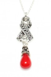 925 Sterling Silver Ribbon Design Necklace with Coral - Nusrettaki