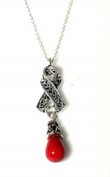 925 Sterling Silver Ribbon Design Necklace with Coral - Nusrettaki (1)