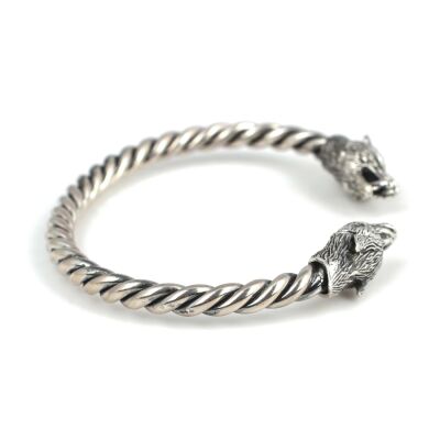 925 Ayar Gümüş Kurt Başı Burgu Kol Erkek Bileziği - 2