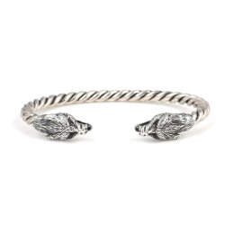 925 Ayar Gümüş Kurt Başı Burgu Kol Erkek Bileziği - 3