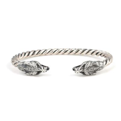 925 Ayar Gümüş Kurt Başı Burgu Kol Erkek Bileziği - 3