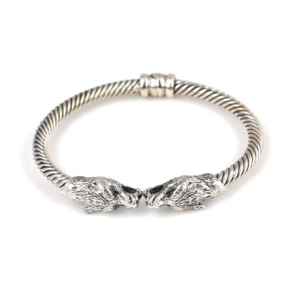 925 Ayar Gümüş Kurt Başı Yaylı Burgu Kol Erkek Bileziği - 2