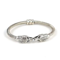 925 Ayar Gümüş Kurt Başı Yaylı Burgu Kol Erkek Bileziği - 3
