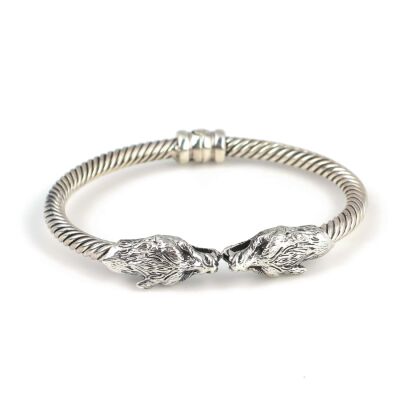 925 Ayar Gümüş Kurt Başı Yaylı Burgu Kol Erkek Bileziği - 3