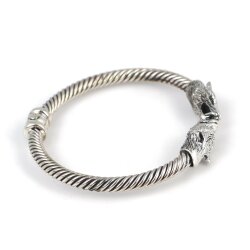 925 Ayar Gümüş Kurt Başı Yaylı Burgu Kol Erkek Bileziği - 4
