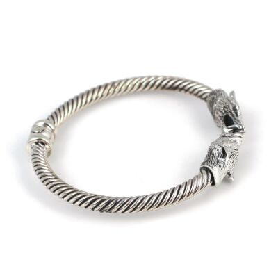925 Ayar Gümüş Kurt Başı Yaylı Burgu Kol Erkek Bileziği - 4