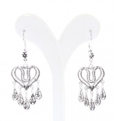 925 Silver Heart Shaped Tulip Design Dangle Filigree Earrings - Nusrettaki (1)