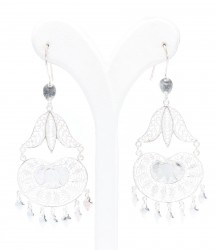 Nusrettaki - 925 Tulip Model Silver Filigree Chandelier Earrings