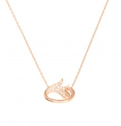 Rose Silver Tulip & Vav Arabic Letter Necklace with White CZ - 4